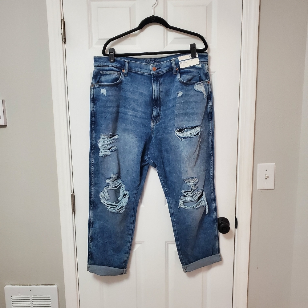 Arizona Curvy Mom Jeans Size 21 Distressed High Rise Denim NWT